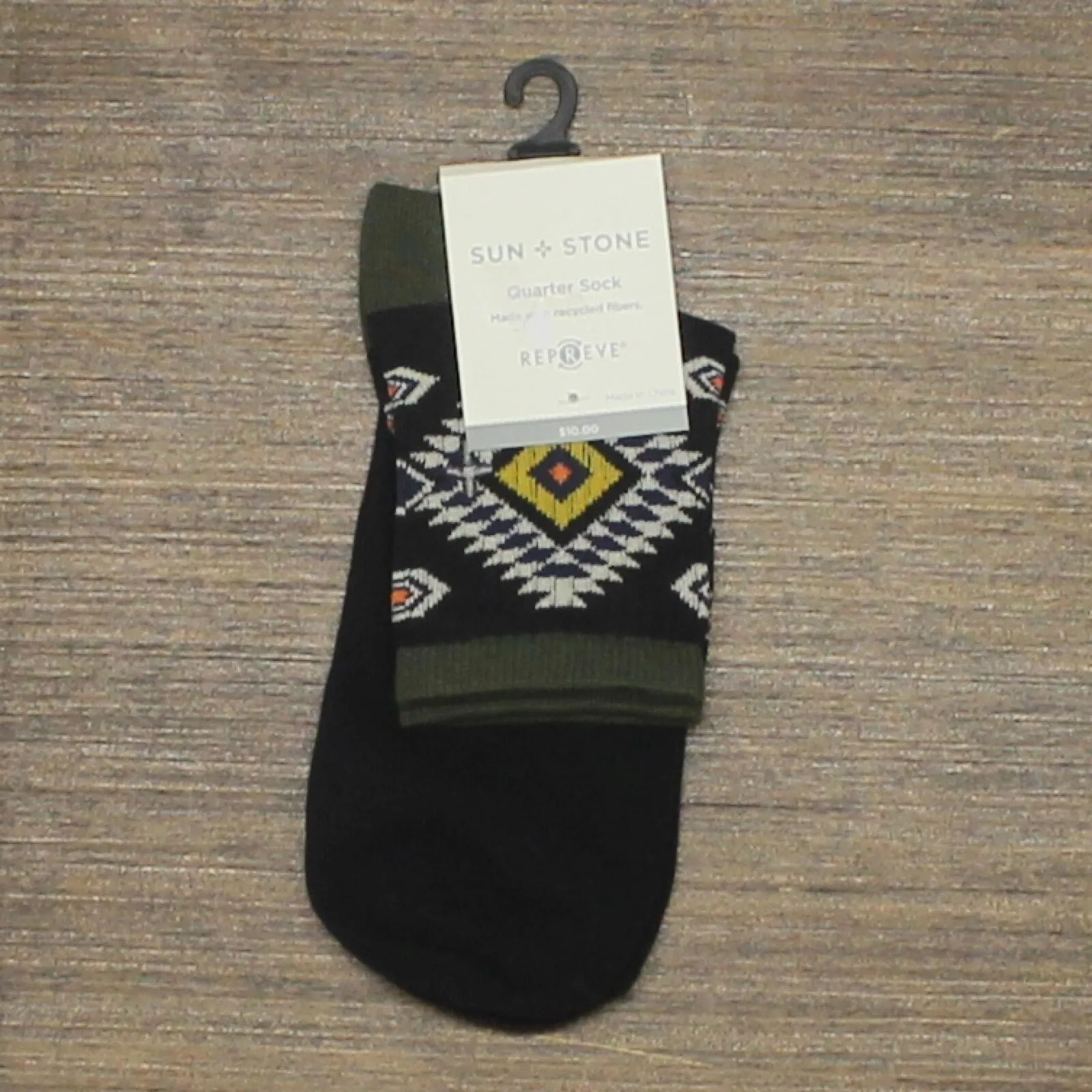 Sun   Stone Men's Half-Calf Diamond Pattern Ankle Socks