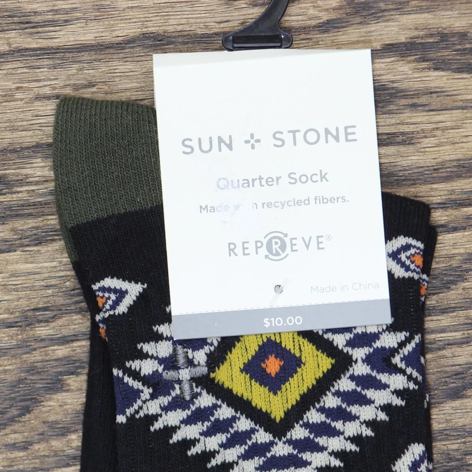 Sun   Stone Men's Half-Calf Diamond Pattern Ankle Socks