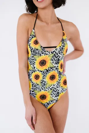 Sunflower Halter Neck Criss Cross One-piece Swimwear