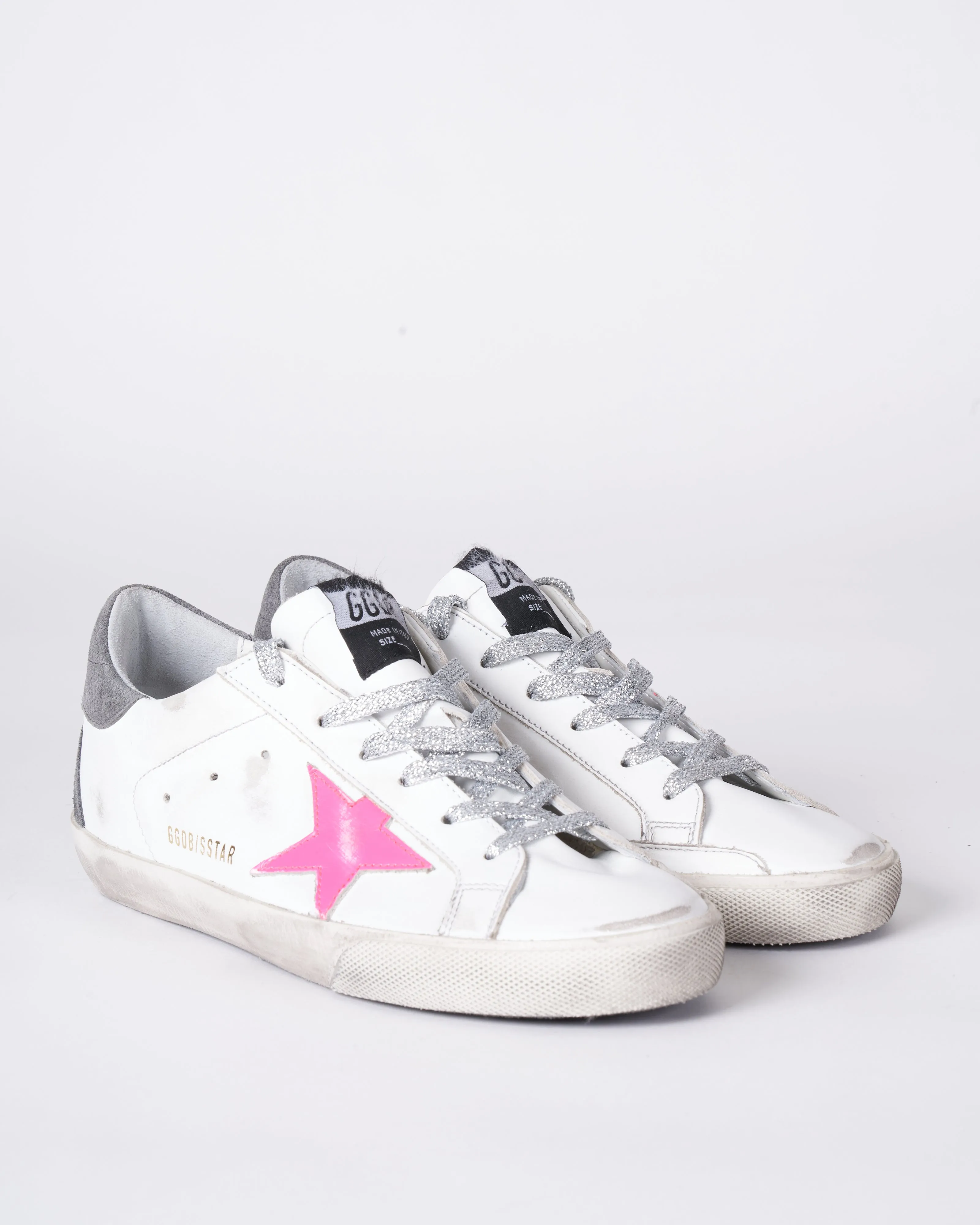 super-star leather upper and star python suede print heel