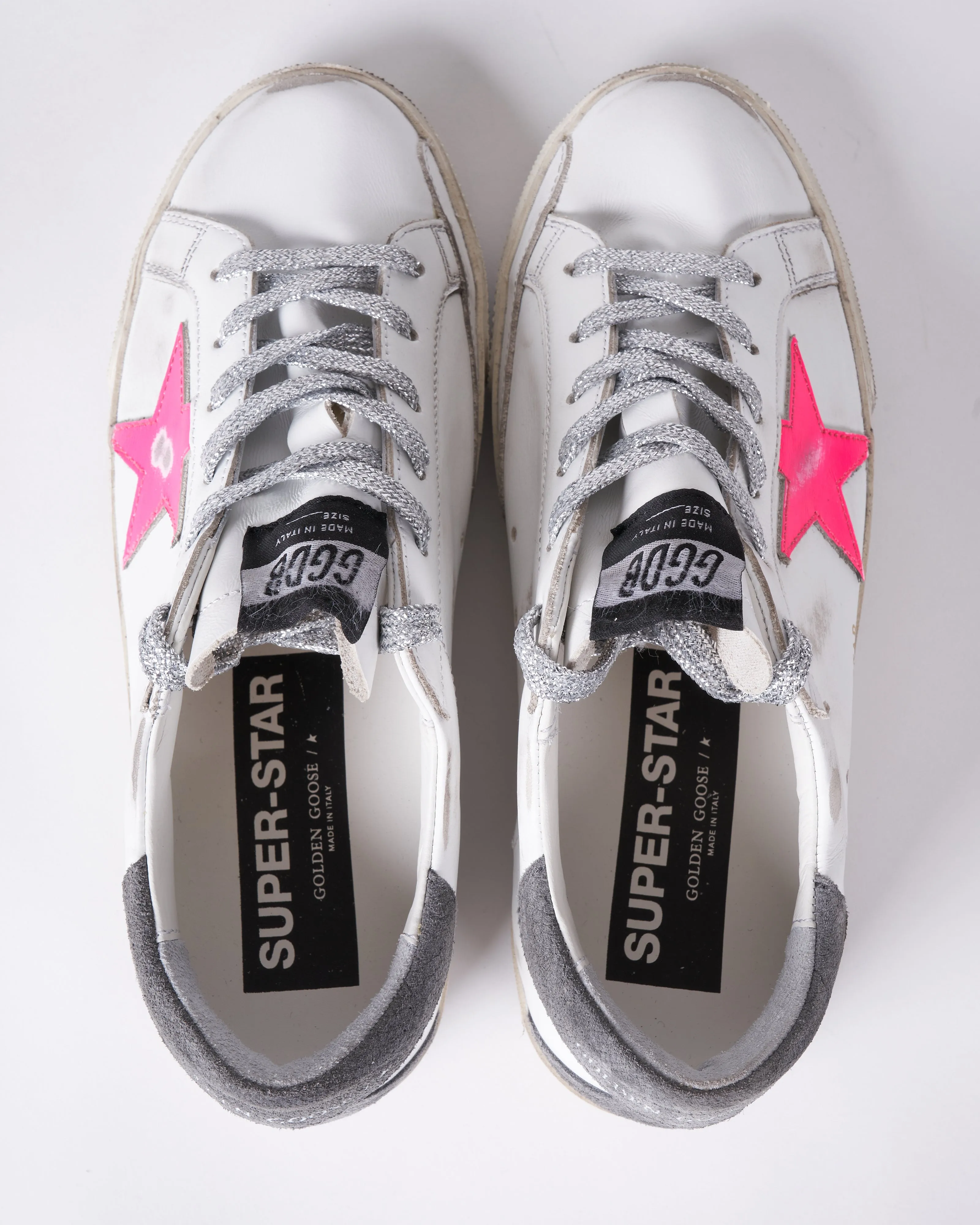 super-star leather upper and star python suede print heel