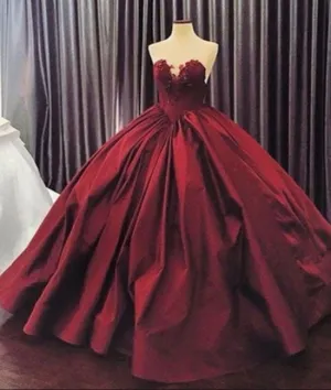 Sweetheart neck burgundy long prom gown, burgundy evening gown