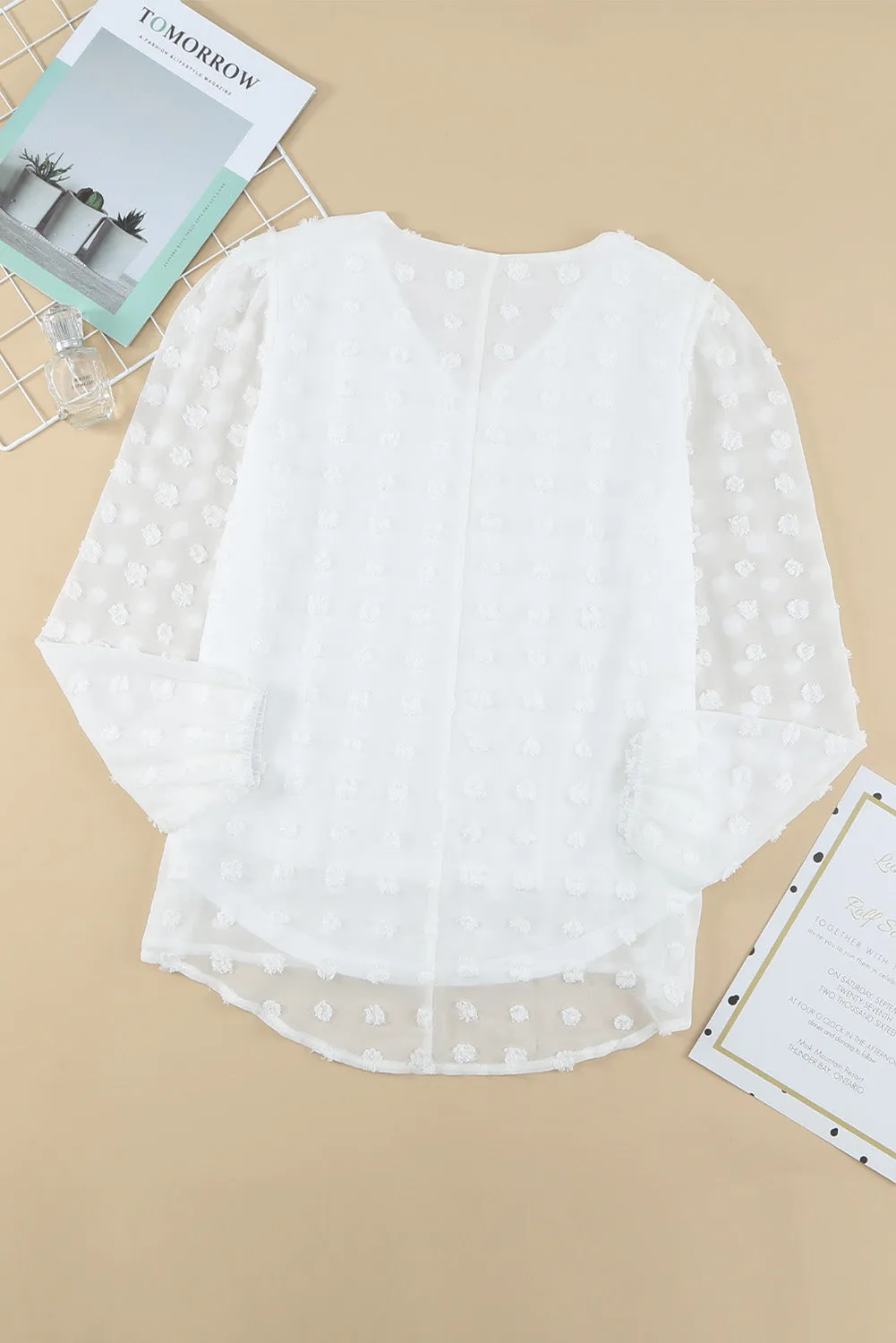 Swiss Dot Bubble Sleeve Blouse