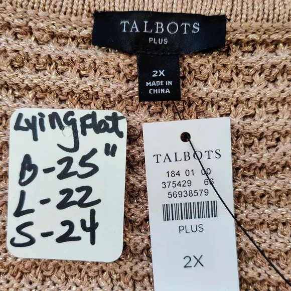 TALBOTS Kate Metallic Gold Cardigan 2X Plus Size Sweater NWT