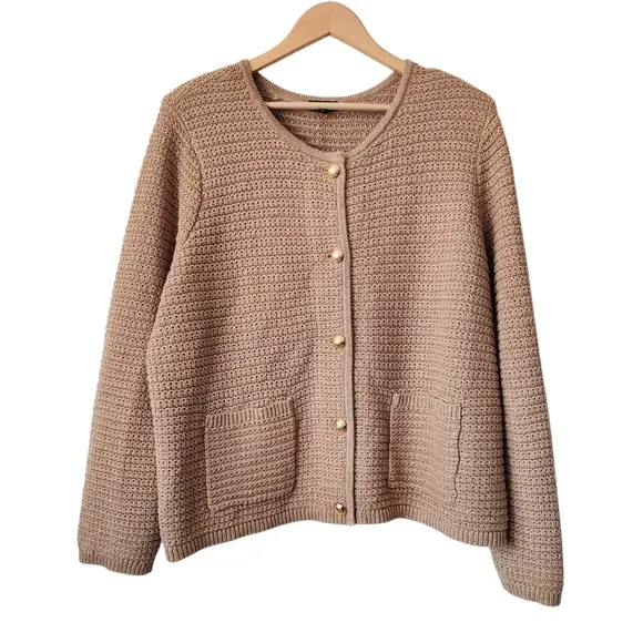 TALBOTS Kate Metallic Gold Cardigan 2X Plus Size Sweater NWT