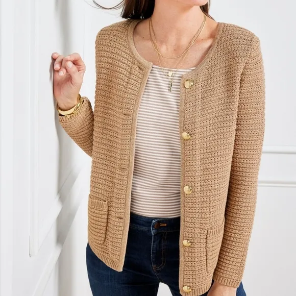 TALBOTS Kate Metallic Gold Cardigan 2X Plus Size Sweater NWT