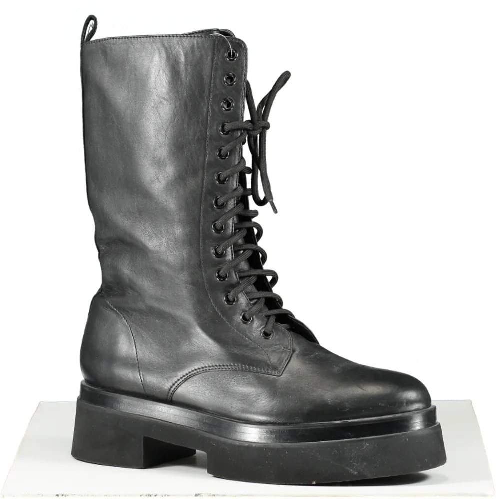 Tamara Mellon Black Leather Lace Up Calf Boots UK 8 EU 41 👠