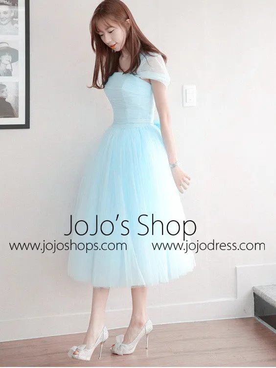 Tea Length Short Bridesmaid Dress with Cap Sleeves