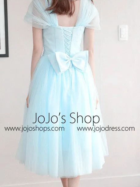 Tea Length Short Bridesmaid Dress with Cap Sleeves