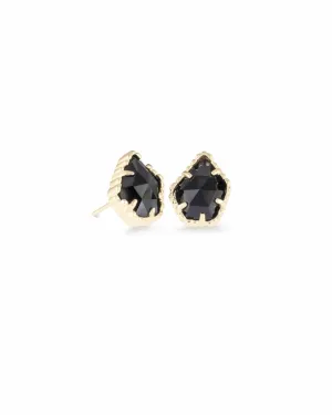 Tessa Gold Stud Earrings In Black Opaque Glass