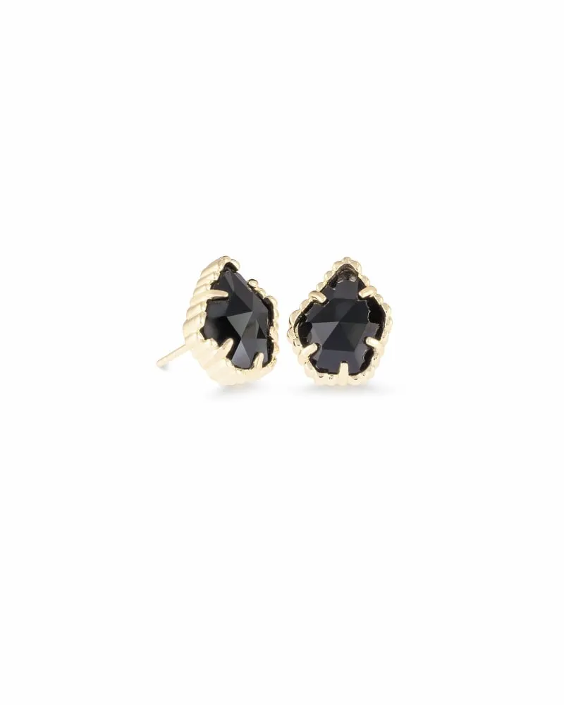Tessa Gold Stud Earrings In Black Opaque Glass