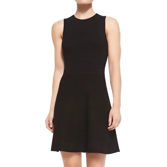 Theory Prosecco Maysen Knit A-Line Back Cutout Black Mini Dress