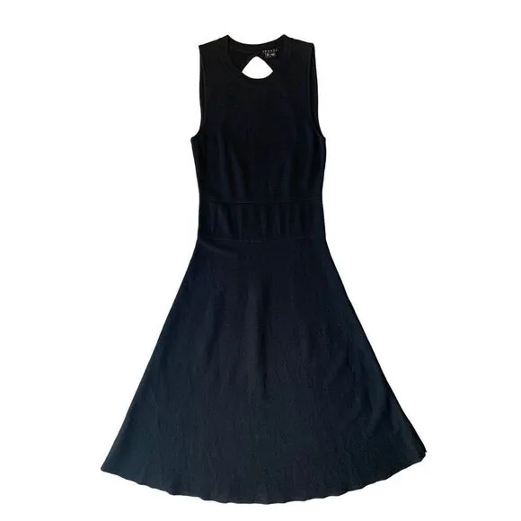 Theory Prosecco Maysen Knit A-Line Back Cutout Black Mini Dress