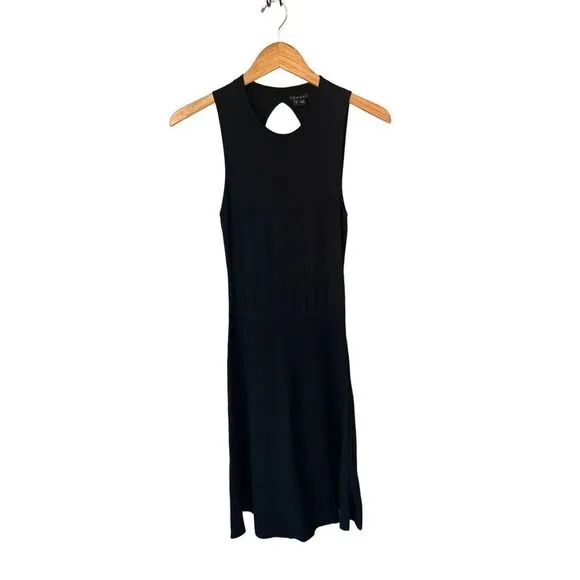 Theory Prosecco Maysen Knit A-Line Back Cutout Black Mini Dress