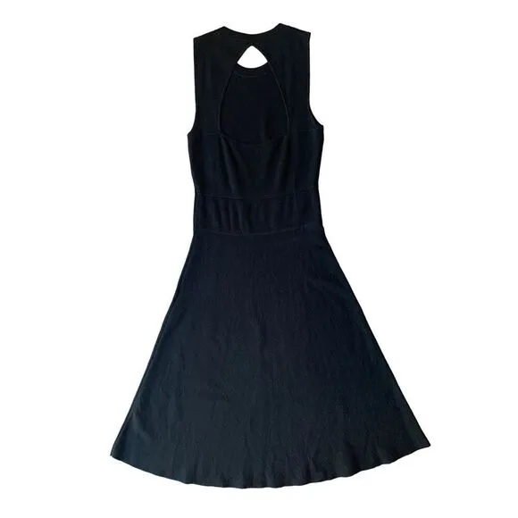 Theory Prosecco Maysen Knit A-Line Back Cutout Black Mini Dress