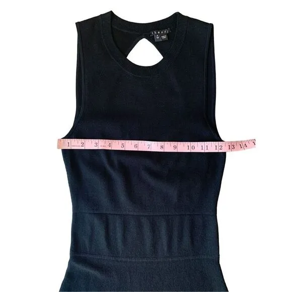 Theory Prosecco Maysen Knit A-Line Back Cutout Black Mini Dress