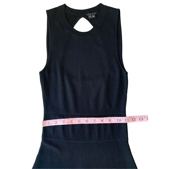 Theory Prosecco Maysen Knit A-Line Back Cutout Black Mini Dress