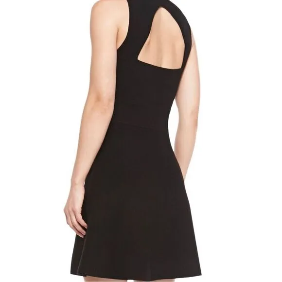 Theory Prosecco Maysen Knit A-Line Back Cutout Black Mini Dress