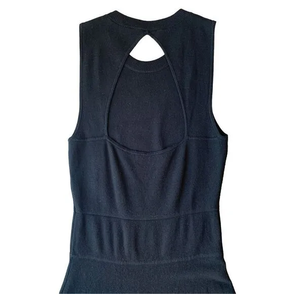Theory Prosecco Maysen Knit A-Line Back Cutout Black Mini Dress