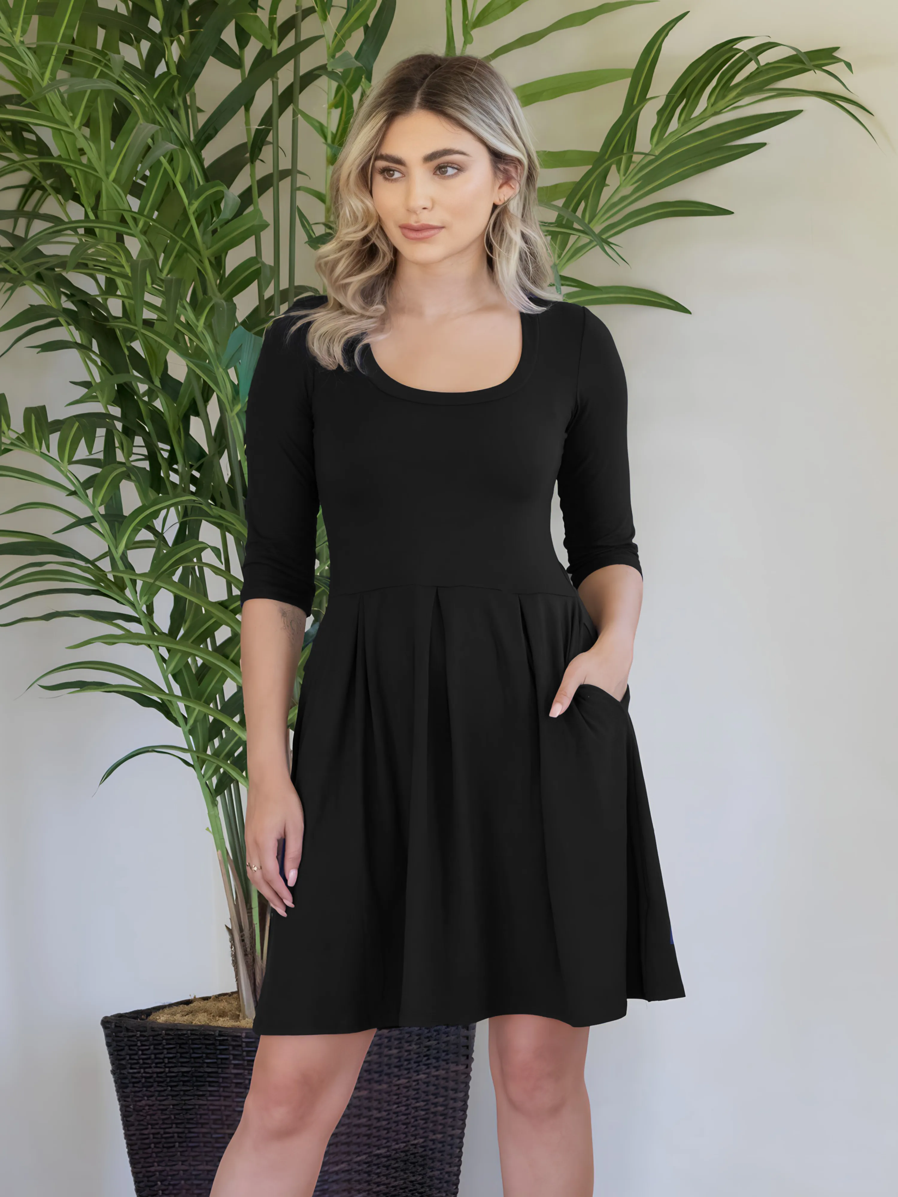 Three Quarter Sleeve Fit and Flare Mini Dress