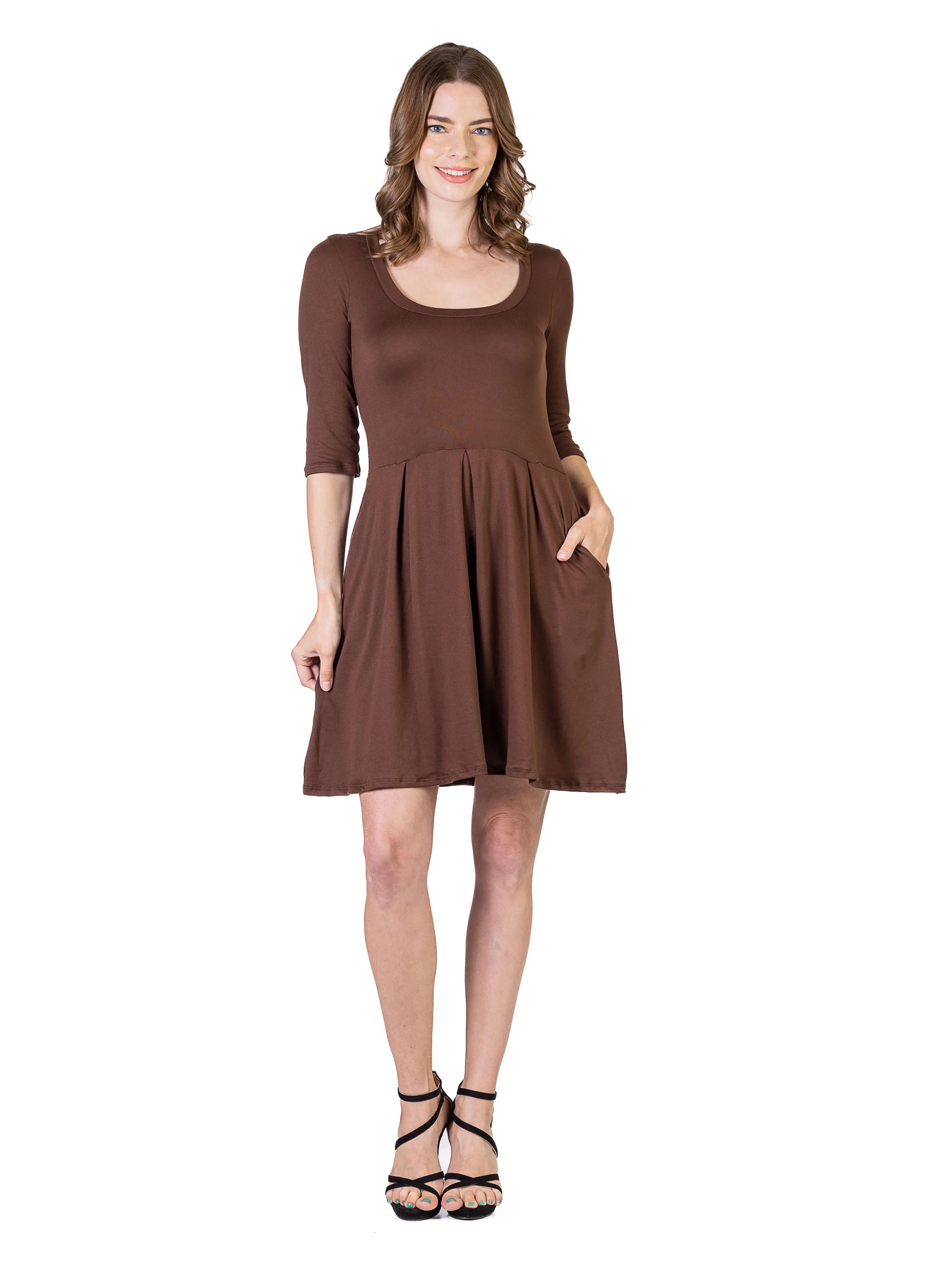 Three Quarter Sleeve Fit and Flare Mini Dress
