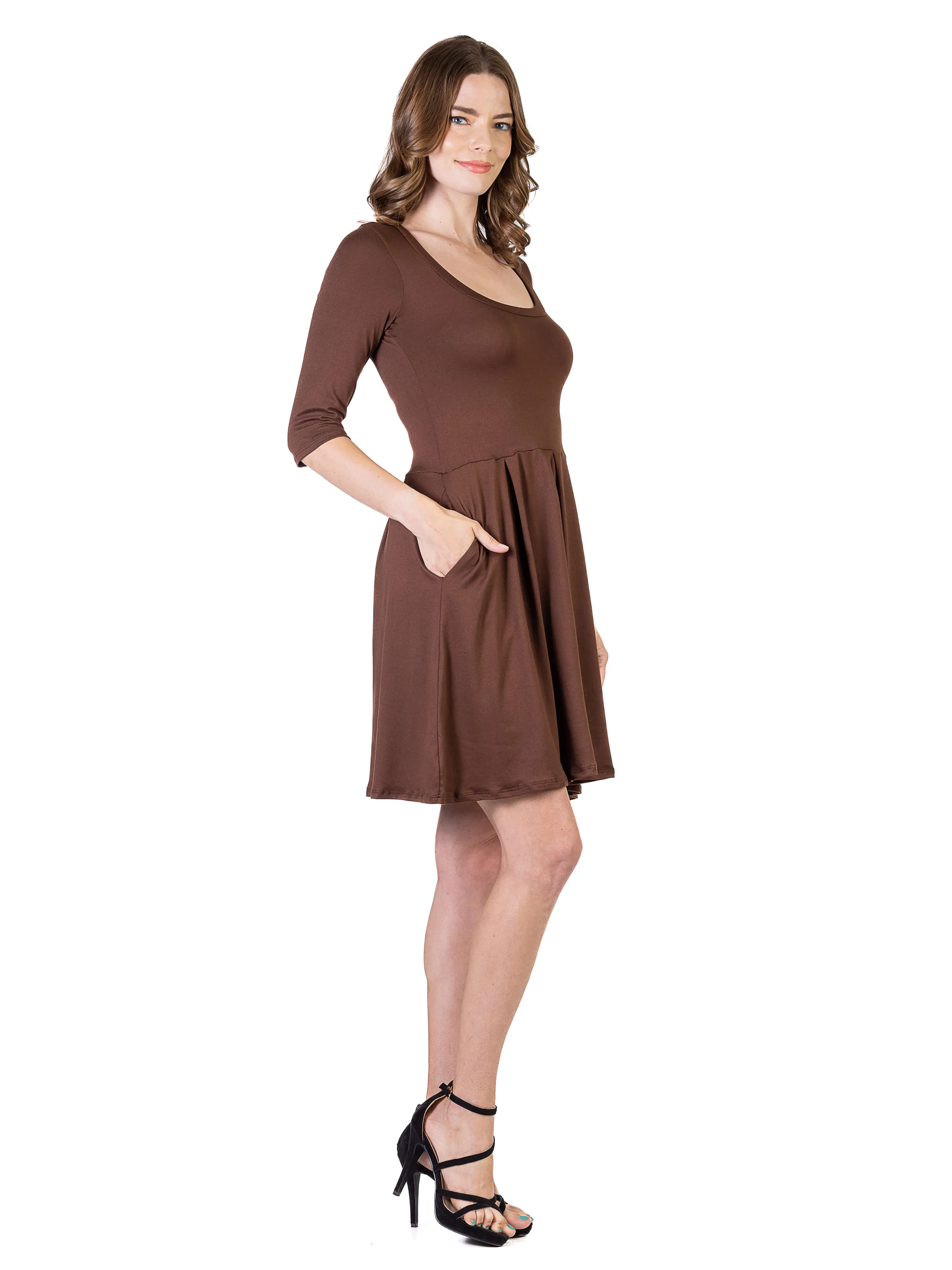 Three Quarter Sleeve Fit and Flare Mini Dress