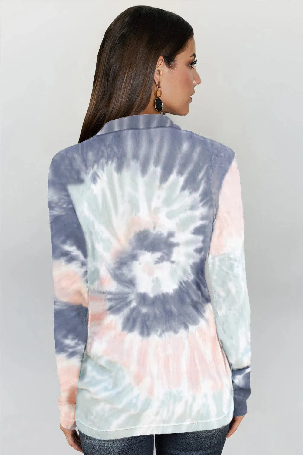 Tie-dye Print Zipper Pullover Top