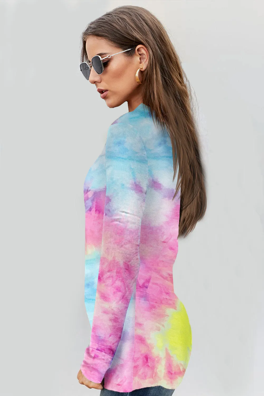 Tie-dye Print Zipper Pullover Top