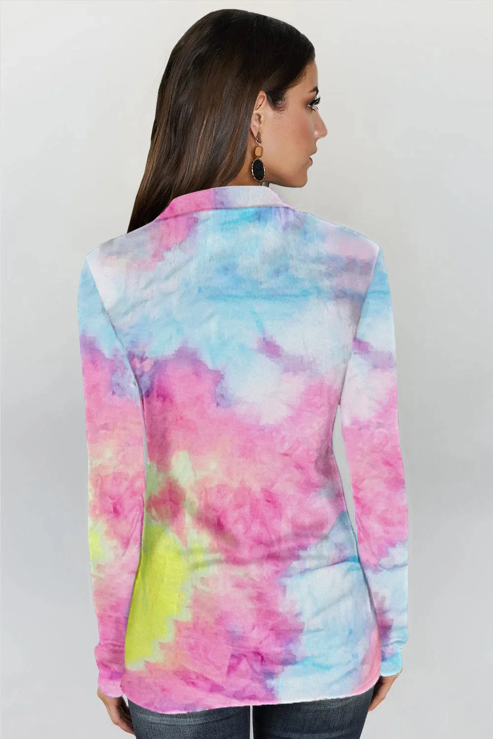 Tie-dye Print Zipper Pullover Top
