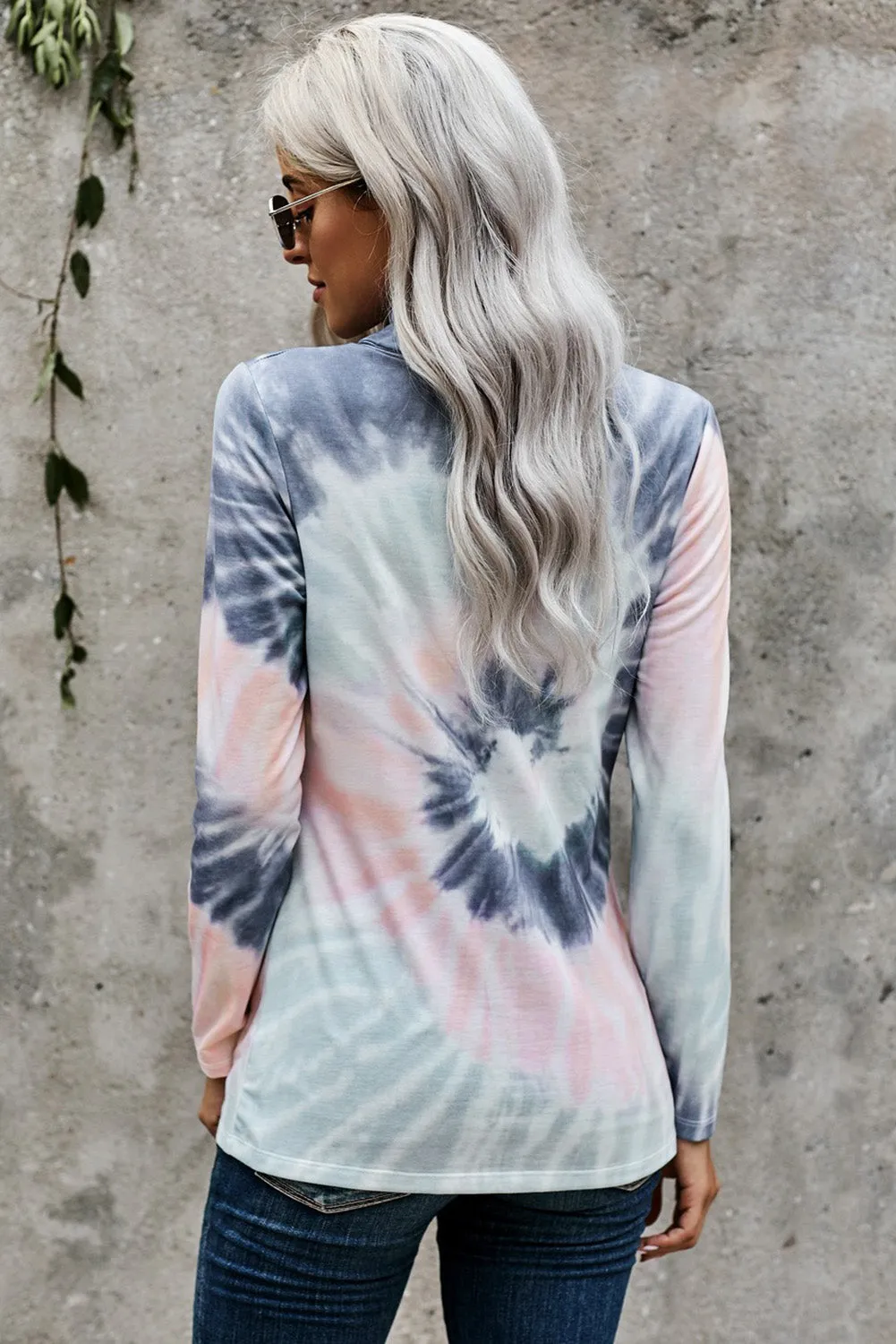 Tie-dye Print Zipper Pullover Top