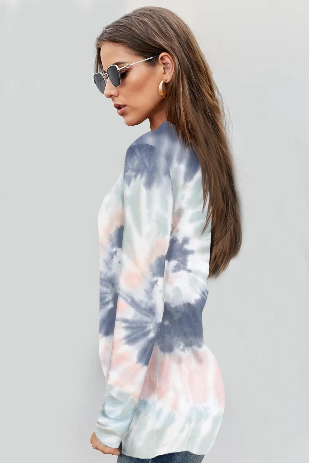 Tie-dye Print Zipper Pullover Top