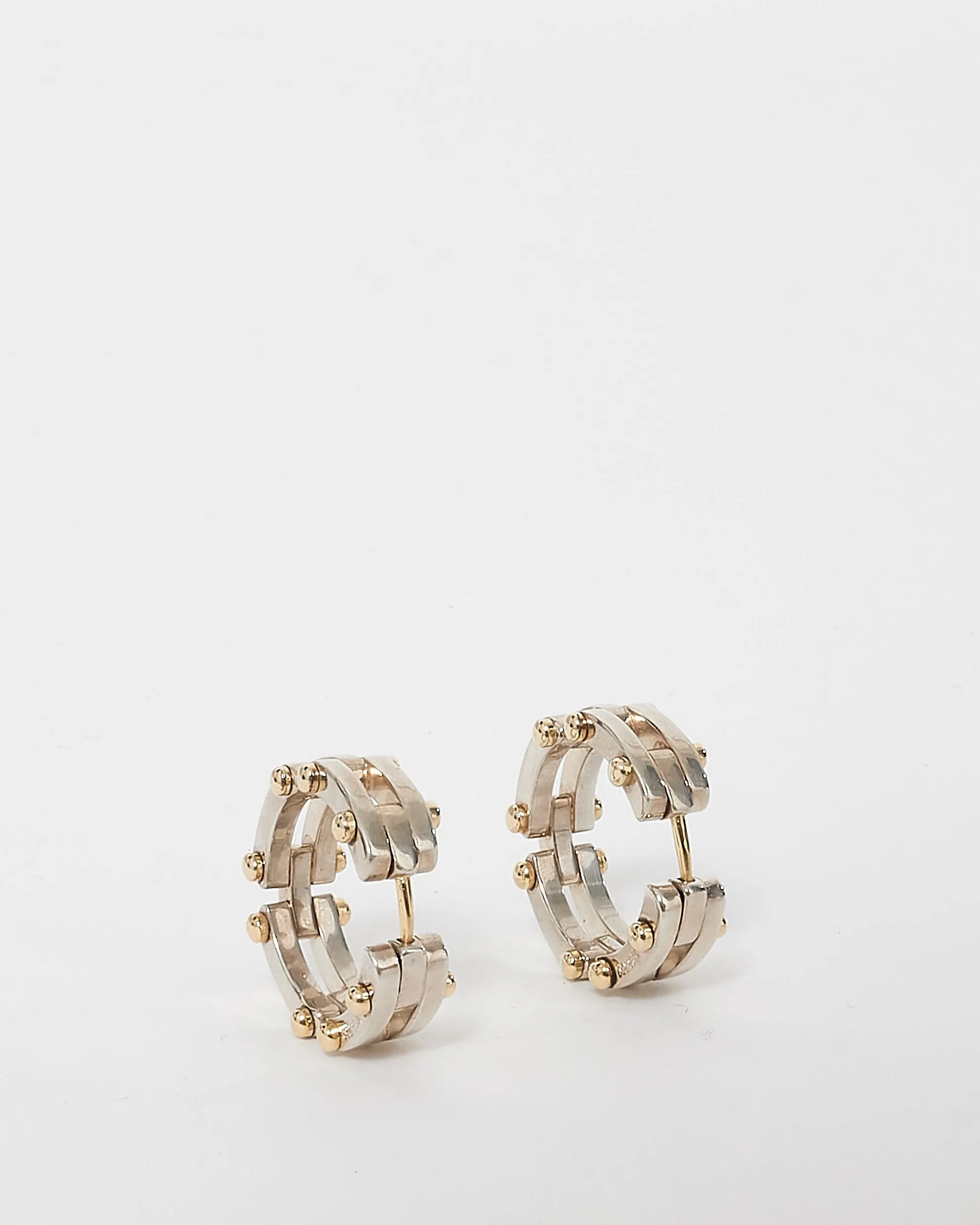 Tiffany & Co. Sterling Silver & Gold Link Hoop Earrings