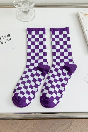 Tillandsia Purple Checkerboard Print Tube Socks