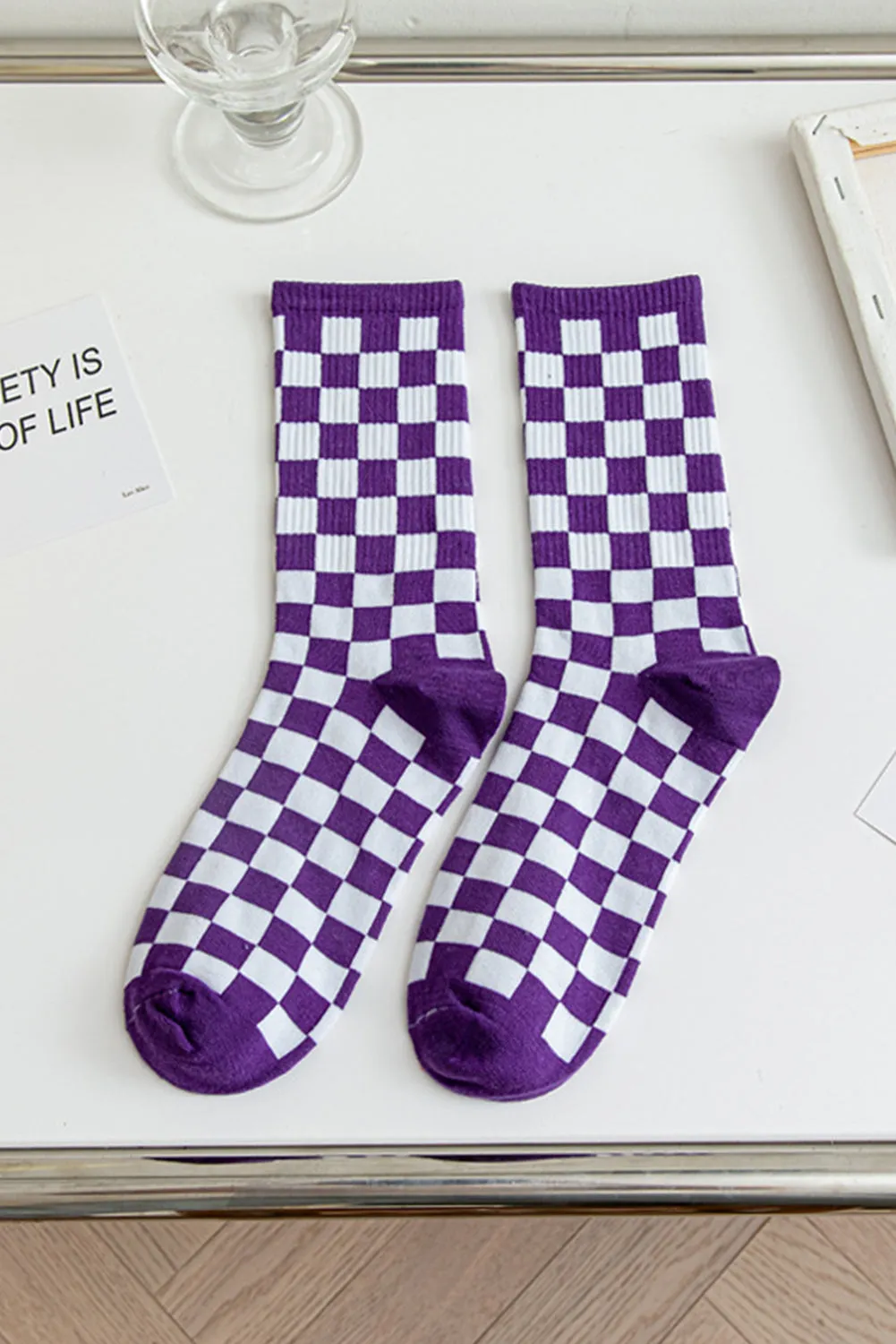 Tillandsia Purple Checkerboard Print Tube Socks