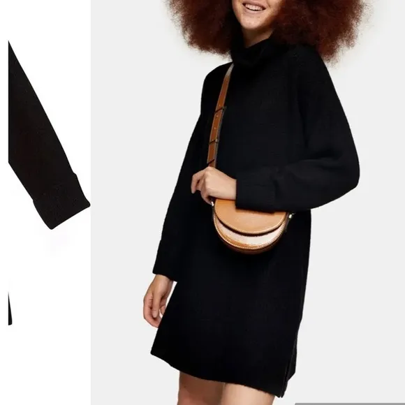 TopShop Funnel Neck Sweater Dress Black 12