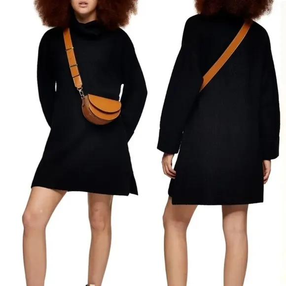 TopShop Funnel Neck Sweater Dress Black 12