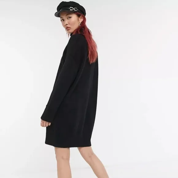TopShop Funnel Neck Sweater Dress Black 12