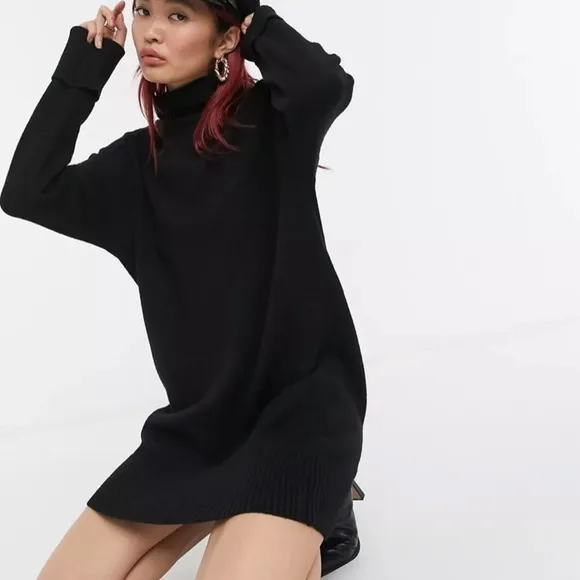 TopShop Funnel Neck Sweater Dress Black 12