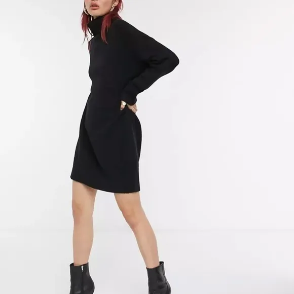 TopShop Funnel Neck Sweater Dress Black 12