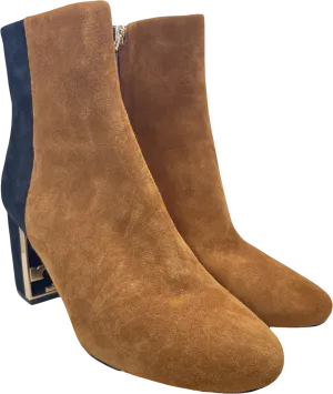 Tory Burch Black / Camel Suede Gigi Logo Heel Ankle Boots Us7 UK 4 EU 37 👠