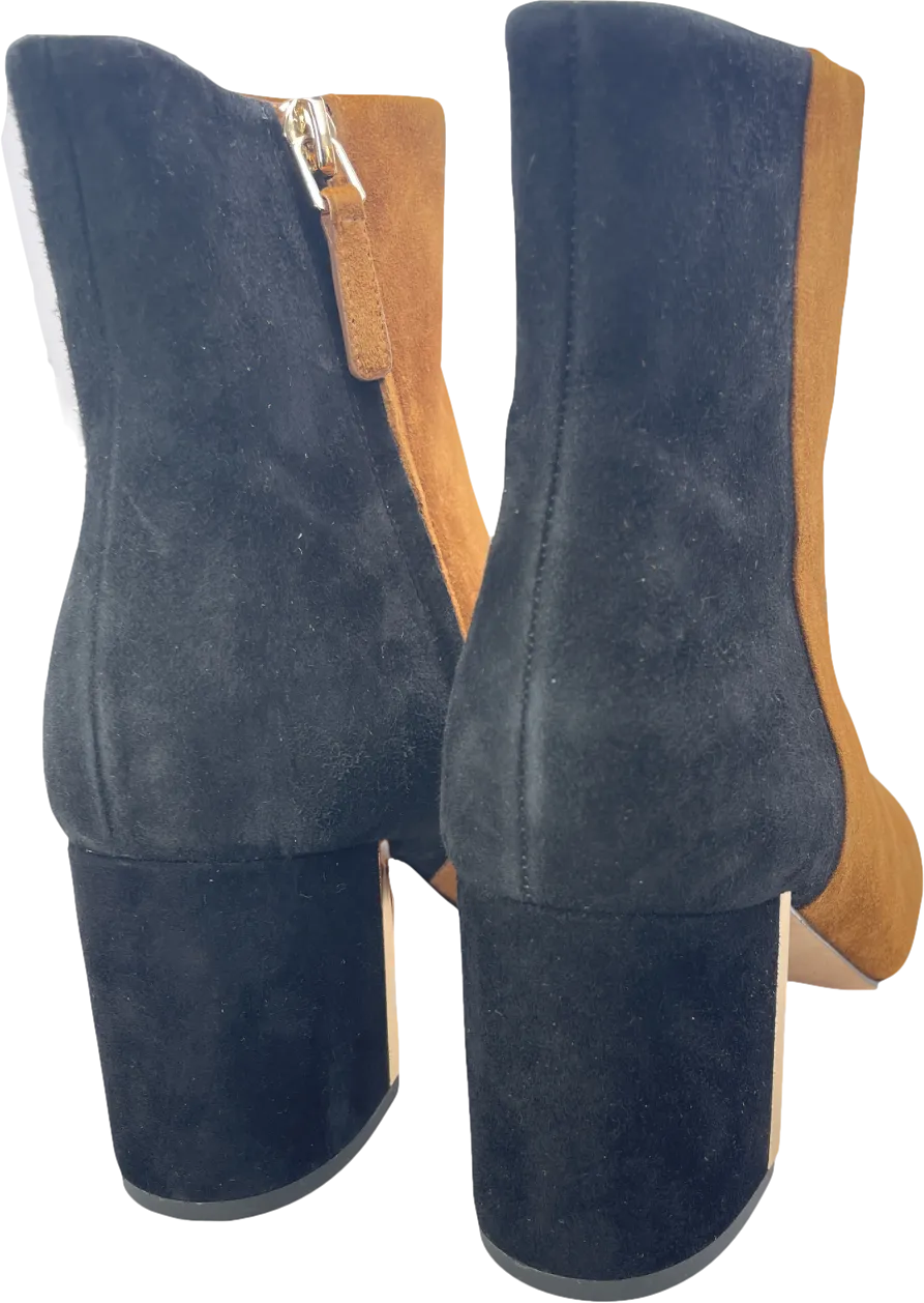 Tory Burch Black / Camel Suede Gigi Logo Heel Ankle Boots Us7 UK 4 EU 37 👠