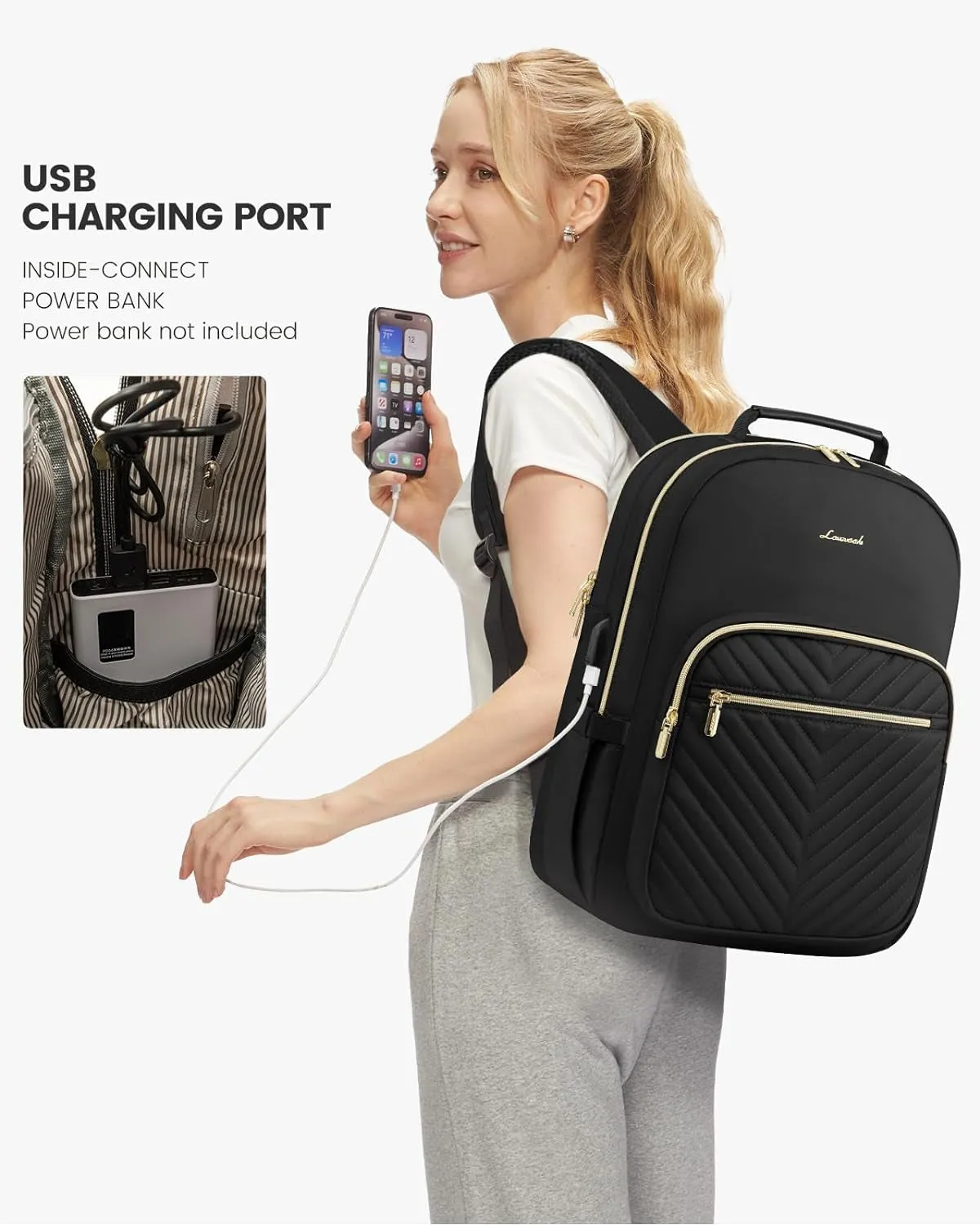 Travel Laptop Backpack for Women with USB Charging Port Fit 15.6 Inch Laptop