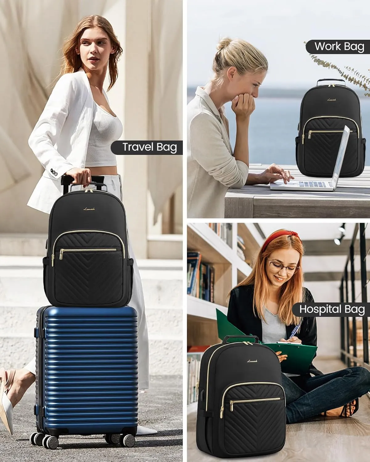 Travel Laptop Backpack for Women with USB Charging Port Fit 15.6 Inch Laptop