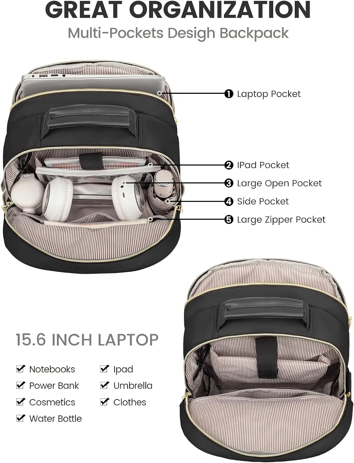 Travel Laptop Backpack for Women with USB Charging Port Fit 15.6 Inch Laptop