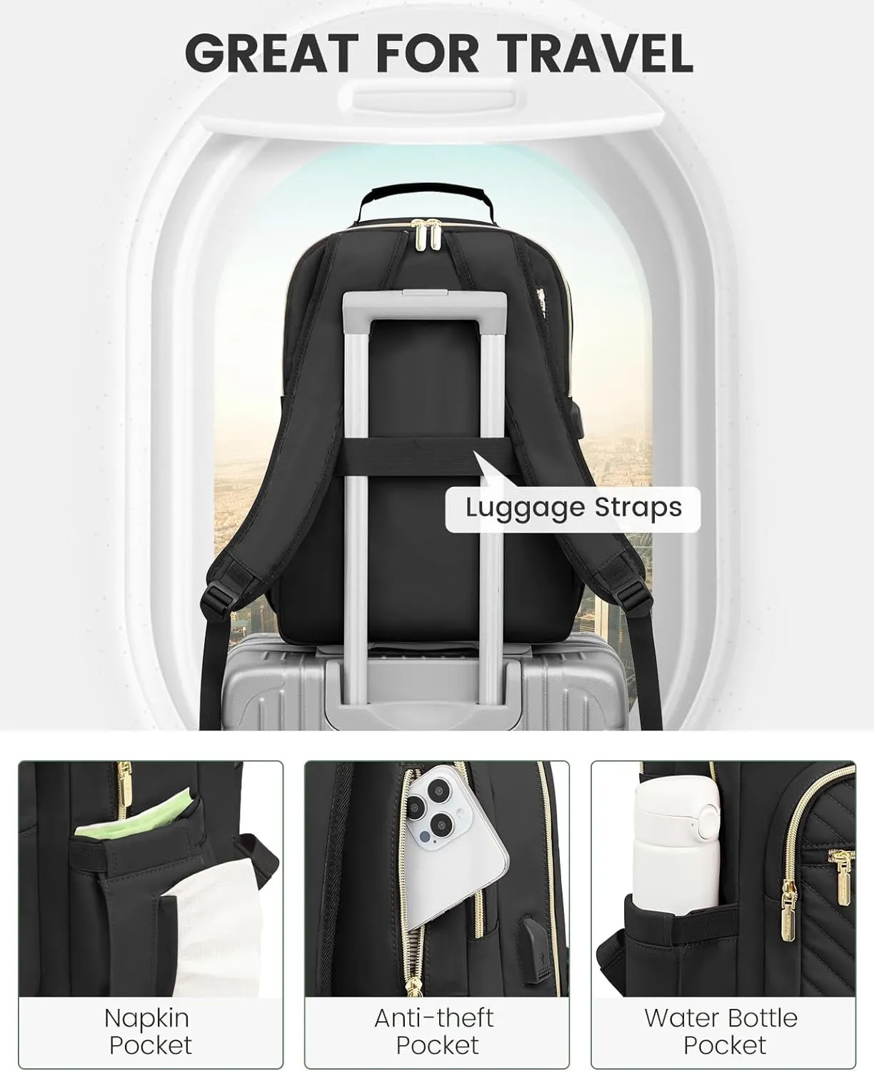 Travel Laptop Backpack for Women with USB Charging Port Fit 15.6 Inch Laptop