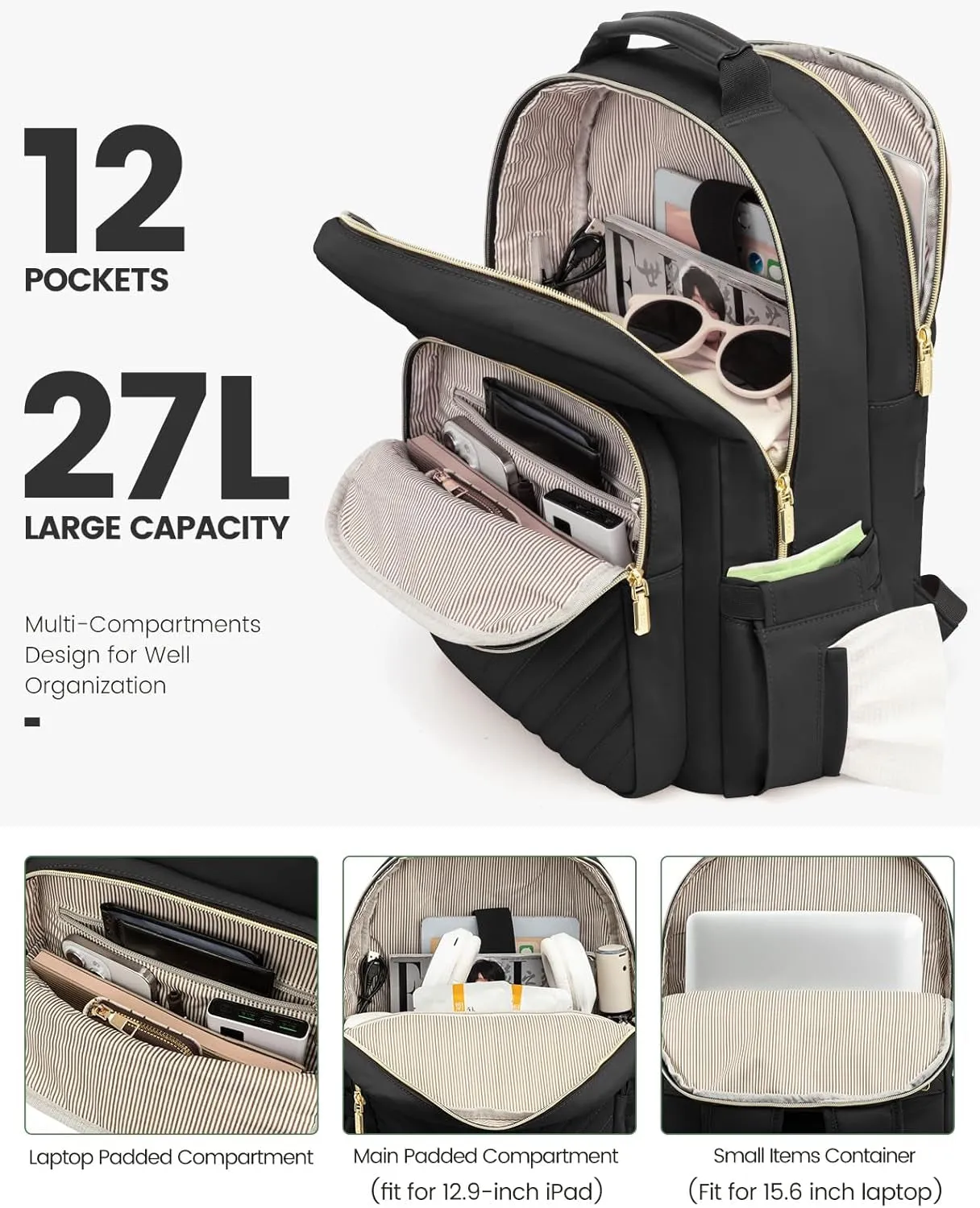 Travel Laptop Backpack for Women with USB Charging Port Fit 15.6 Inch Laptop