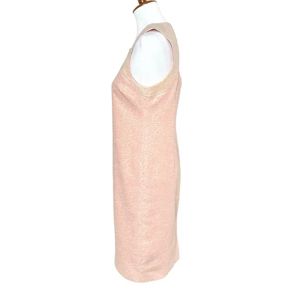 Trina Turk Coral Pink Metallic Gold Cutout Jacquard Sleeveless Cocktail Dress
