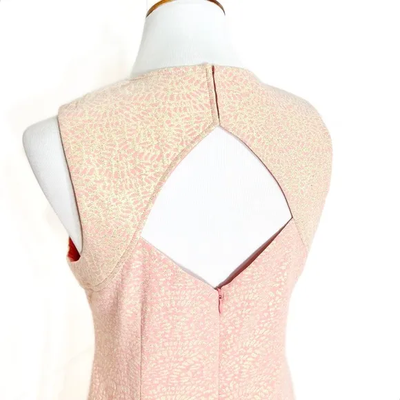 Trina Turk Coral Pink Metallic Gold Cutout Jacquard Sleeveless Cocktail Dress