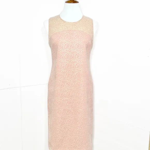 Trina Turk Coral Pink Metallic Gold Cutout Jacquard Sleeveless Cocktail Dress