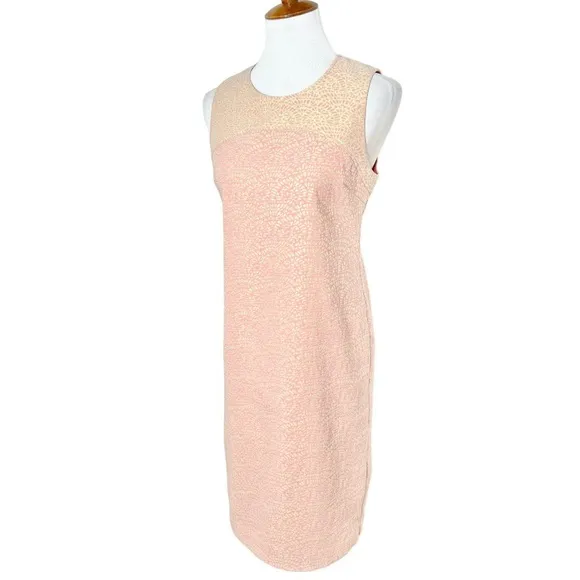 Trina Turk Coral Pink Metallic Gold Cutout Jacquard Sleeveless Cocktail Dress